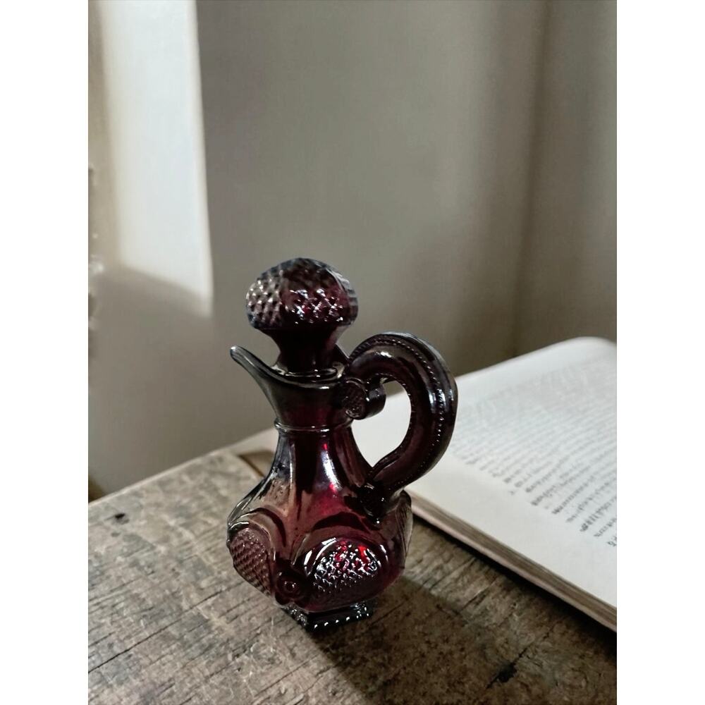 Vintage Ruby Red Glass Cruet Decanter Avon Cape Cod Style Oil Vinegar Bottle